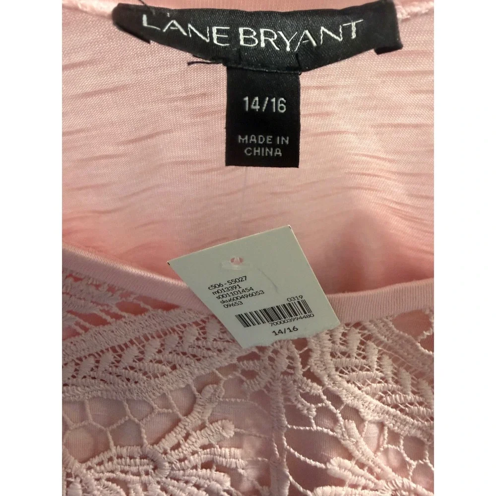 Lane Bryant Pink Crochet Lace Overlay Sleeveless Tank Top Plus Size 14/16 NEW